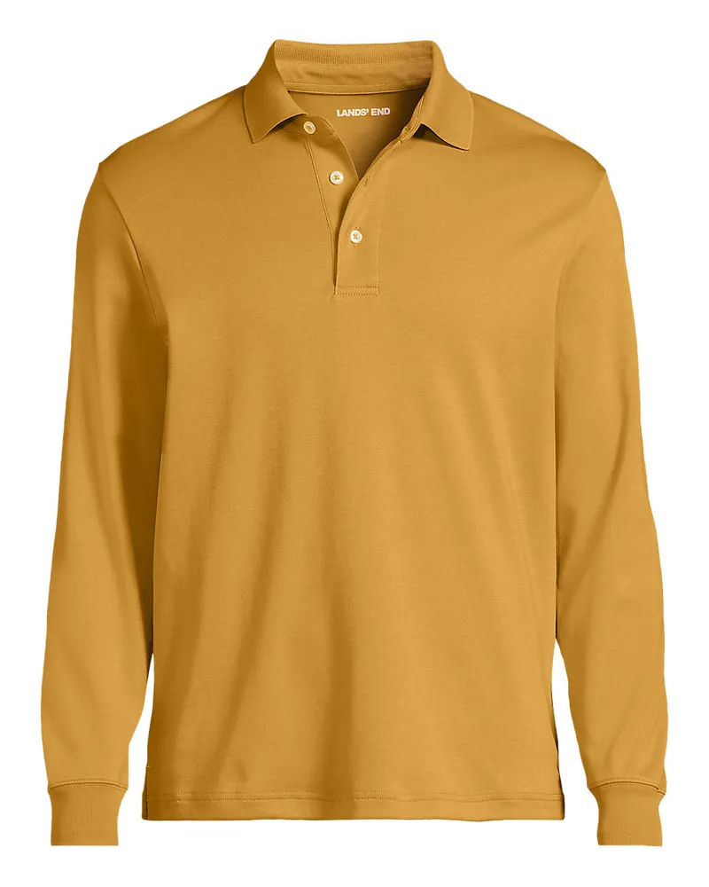 Lands' End Supima Langarm-Polo, Classic Fit, Herren, Größe regular, Gelb, Baumwolle, by Gelb