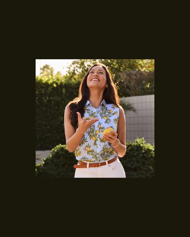 Lands' End Bügelleichte ärmellose Hemdbluse, Damen, Größe regular, Blau, Baumwolle, by Blau