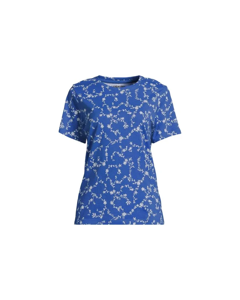 Lands' End Supima Kurzarm-Shirt mit rundem Ausschnitt, Damen, Größe regular, Blau, Baumwolle, by Blau