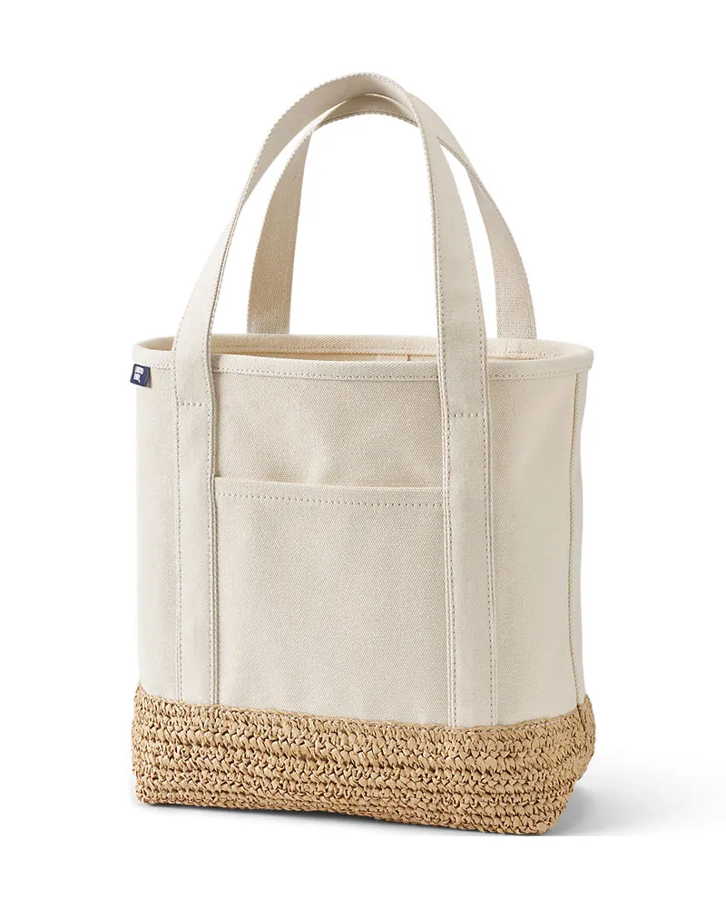 Lands' End MittelgroÃŸe offene Canvastasche mit Stroh-Basis, Damen, GrÃ¶ÃŸe:null regular, WeiÃŸ, by Weiãÿ