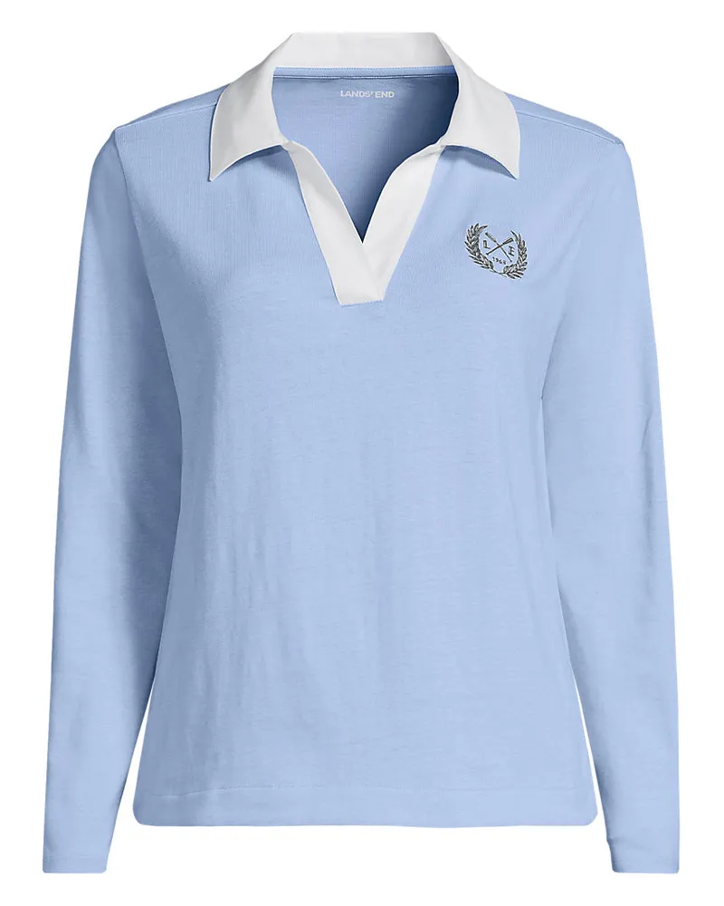 Lands' End Langärmeliges Poloshirt mit Webkragen, Damen, Größe plus, Blau, by Blau