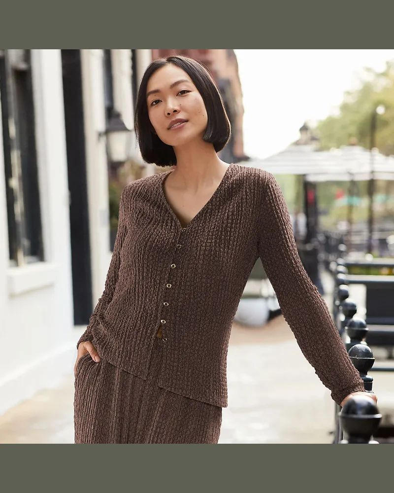Lands' End Crinkle-Cardigan, Damen, Größe regular, Braun, Polyester/Viskose/Polyester-Mischung, by Braun