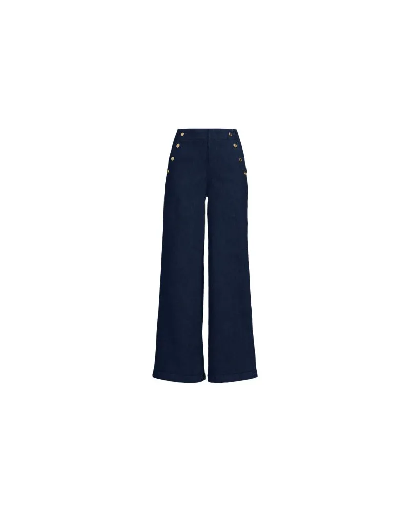 Lands' End Soft Denim Matrosenjeans mit extraweitem Bein High Waist, Damen, Größe regular, Blau, Elasthan/Polyester-Mischung, by Blau