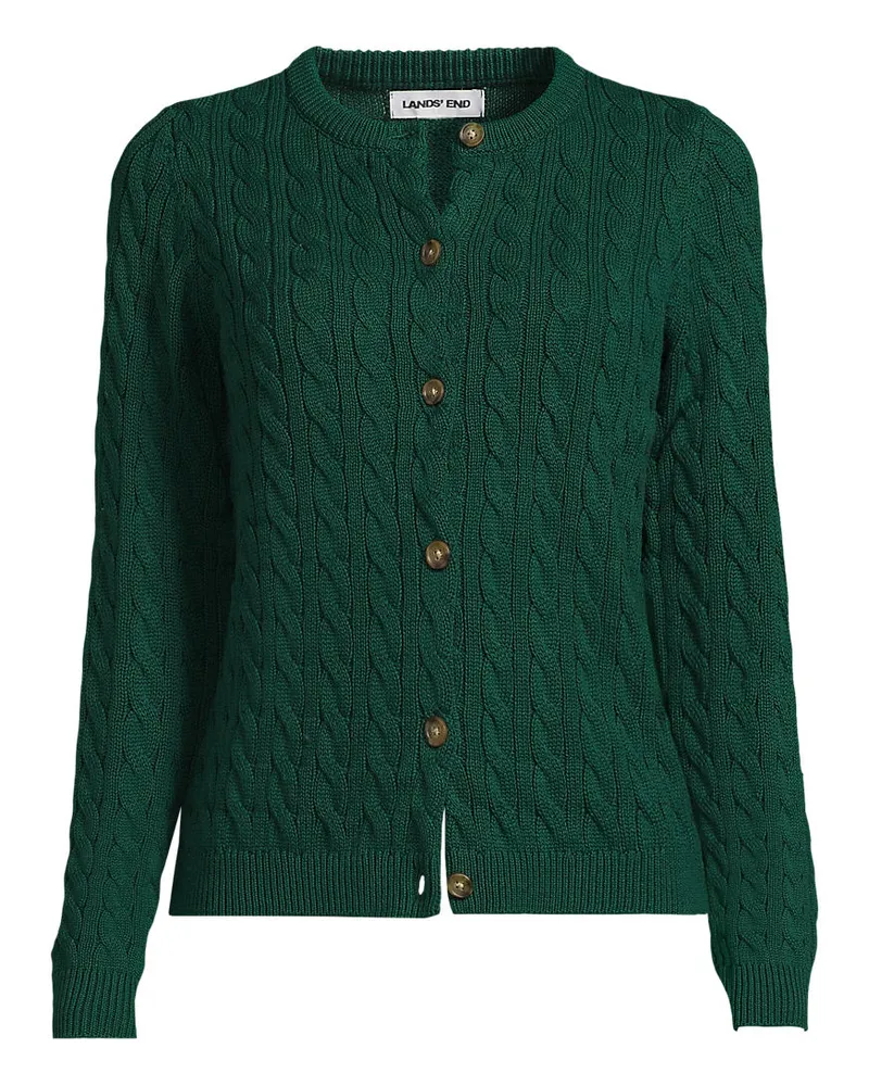Lands' End Drifter Zopfmuster-Cardigan mit Rundausschnitt, Damen, Größe plus, Grün, Baumwolle, by Grün