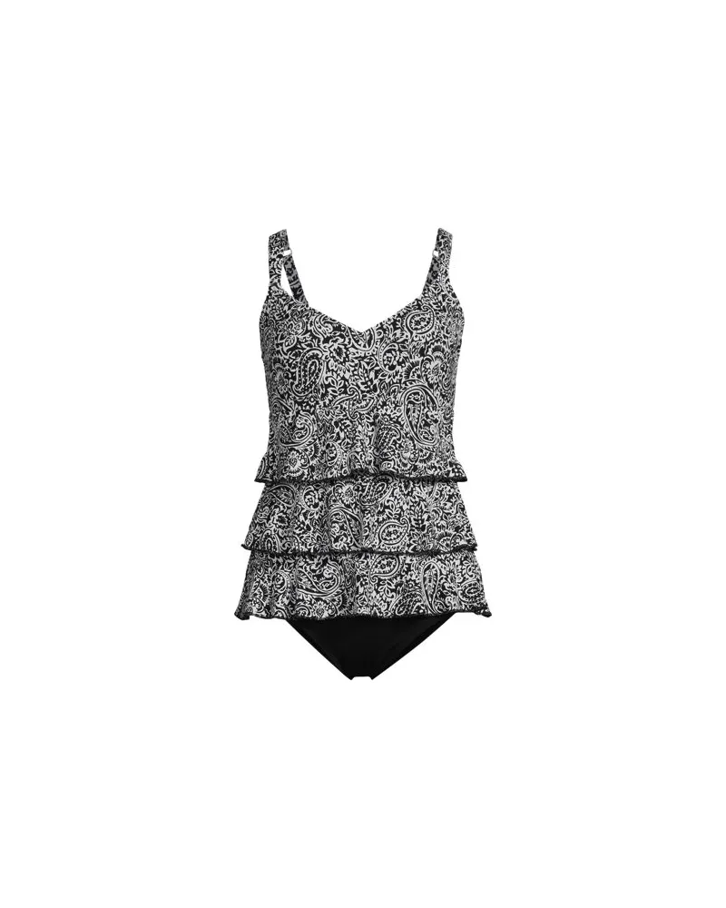 Lands' End Badeanzug mit Volants, leicht figurstraffend, Damen, Größe plus, Schwarz, Nylon-Mischung, by Schwarz