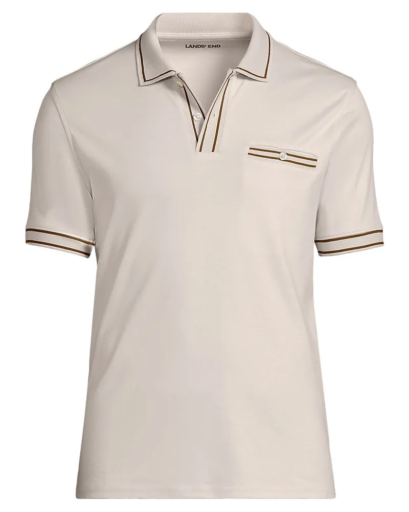 Lands' End Supima-Poloshirt mit Streifendetails, Herren, Größe regular, Weiß, Baumwolle, by Weiß