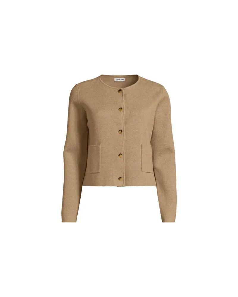Lands' End Kragenloser Feinstrick-Blazer, Damen, Größe plus, Braun, Baumwolle, by Braun