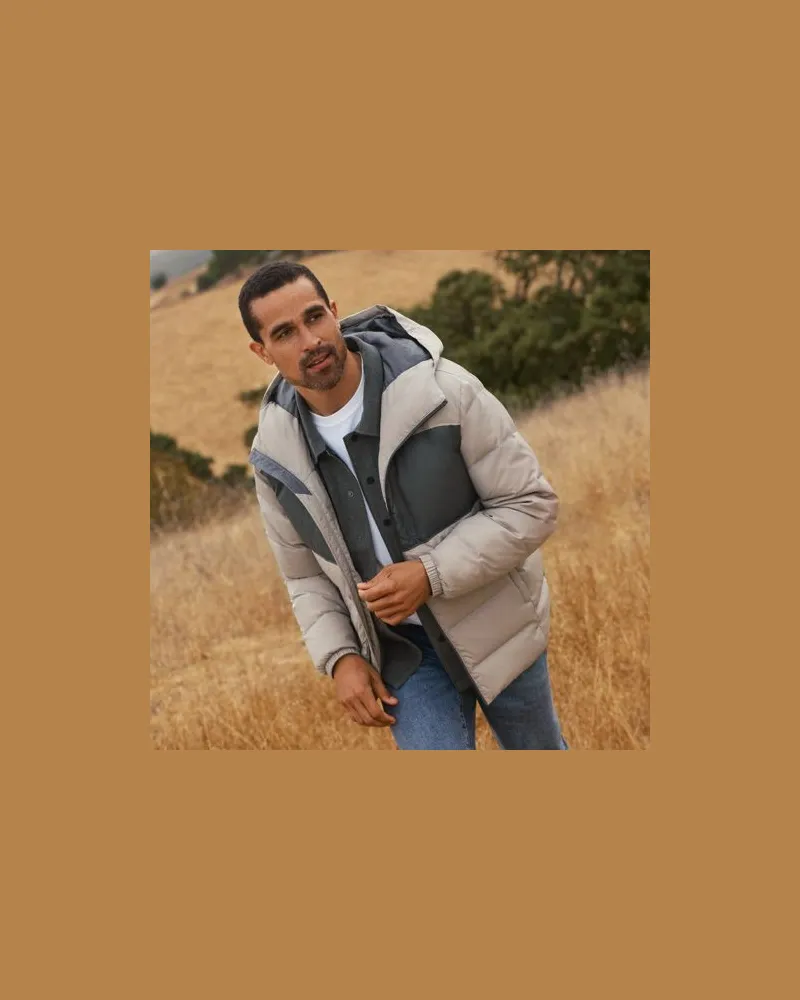 Lands' End Daunen-Steppjacke mit Kapuze, Herren, Größe:44-46 regular, Grau, Polyester/Nylon/Daunen, by Grau