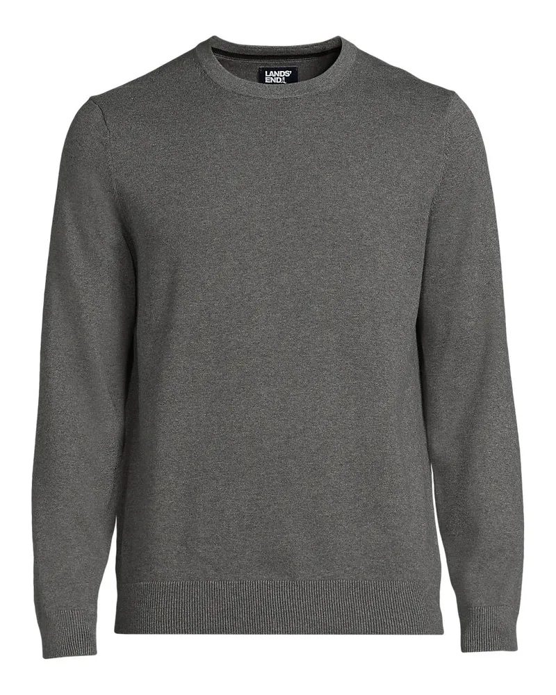 Lands' End Rundhals-Pullover aus Baumwoll-Feinstrick, Herren, Größe regular, Grau, Baumwolle, by Grau