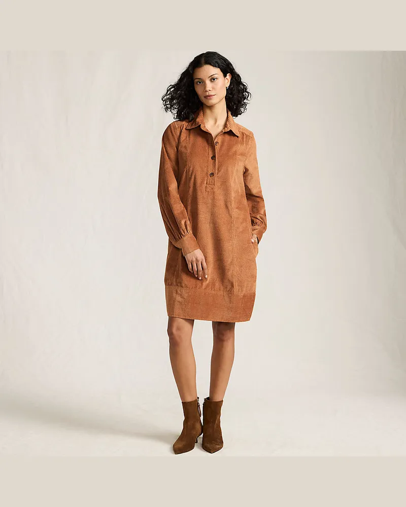 Lands' End Breitcord-Hemdkleid, Damen, Größe regular, Braun, Baumwolle, by Braun