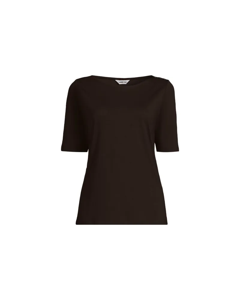 Lands' End Supima® T-Shirt mit U-Boot-Ausschnitt und geknöpfter Schulter, Damen, Größe petite, Braun, Baumwolle, by Braun