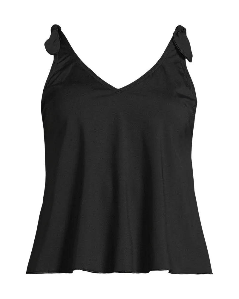 Lands' End Tankini-Top mit geknoteten Trägern und Flattersaum, Damen, Größe regular, Schwarz, Elasthan/Nylon-Mischung, by Schwarz