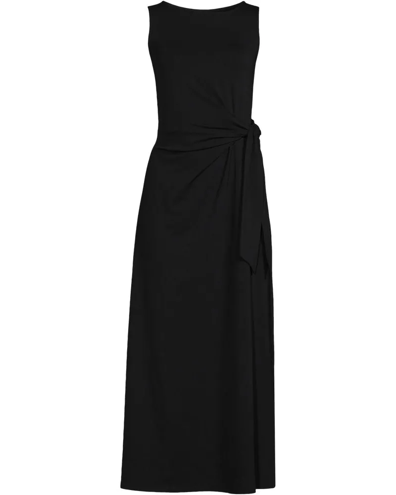 Lands' End Maxikleid aus Baumwolle/Modal mit Bindeband, Damen, Größe petite, Schwarz, Elasthan/Baumwoll-Mischung/Synthetic-blend, by Schwarz
