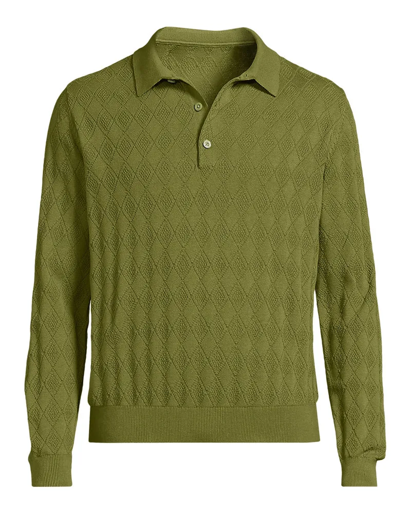 Lands' End Feinstrick-Poloshirt, Herren, Größe regular, Grün, Baumwolle, by Grün