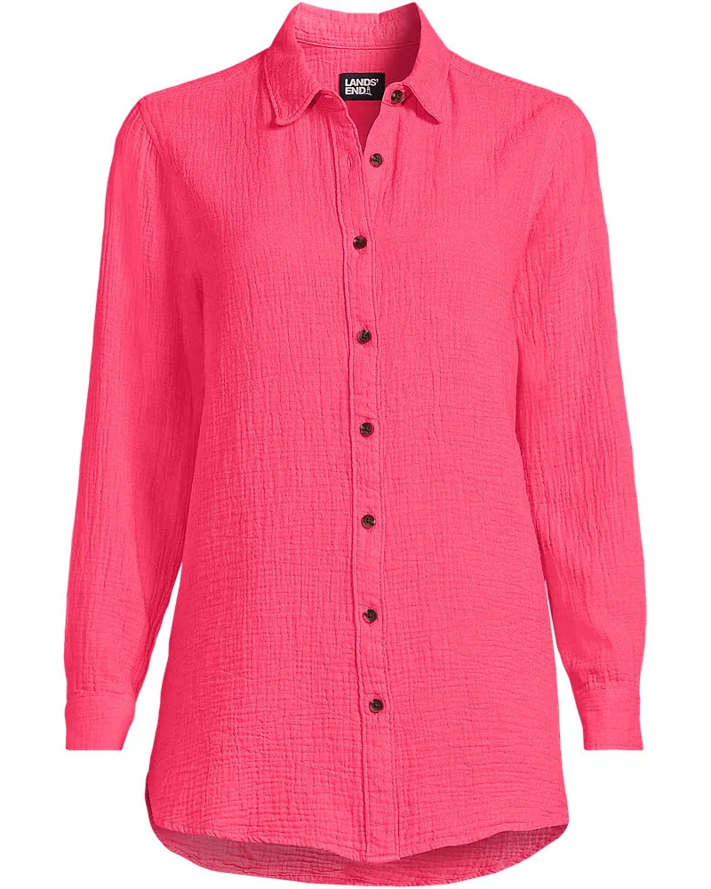 Lands' End Musselin-Hemdbluse mit langen Ärmeln, Damen, Größe petite, Pink, Baumwolle, by Pink