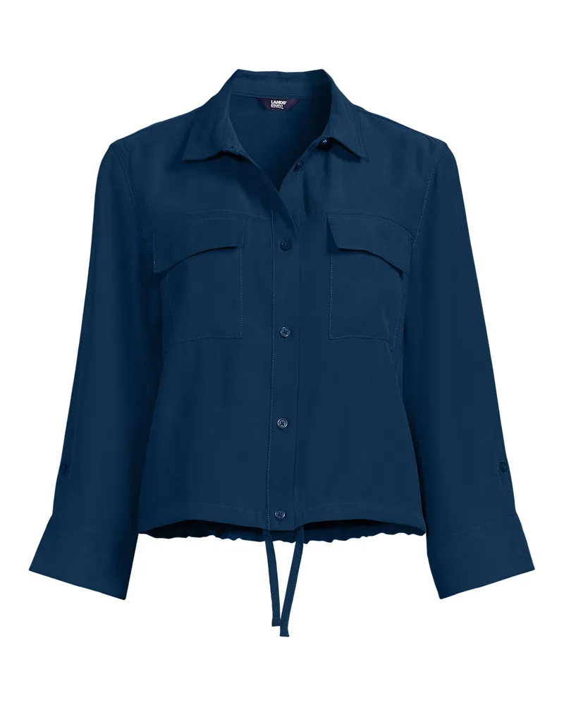Lands' End Verkürztes Twillhemd mit Kordelzug, Damen, Größe regular, Blau, Polyester/Viskose, by Blau
