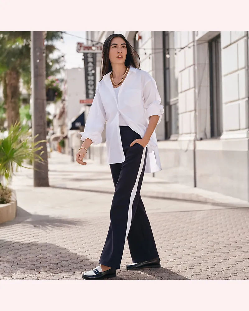 Lands' End Gerade Jerseyhose mit Kontraststreifen, Damen, Größe petite, Schwarz, Baumwolle, by Schwarz