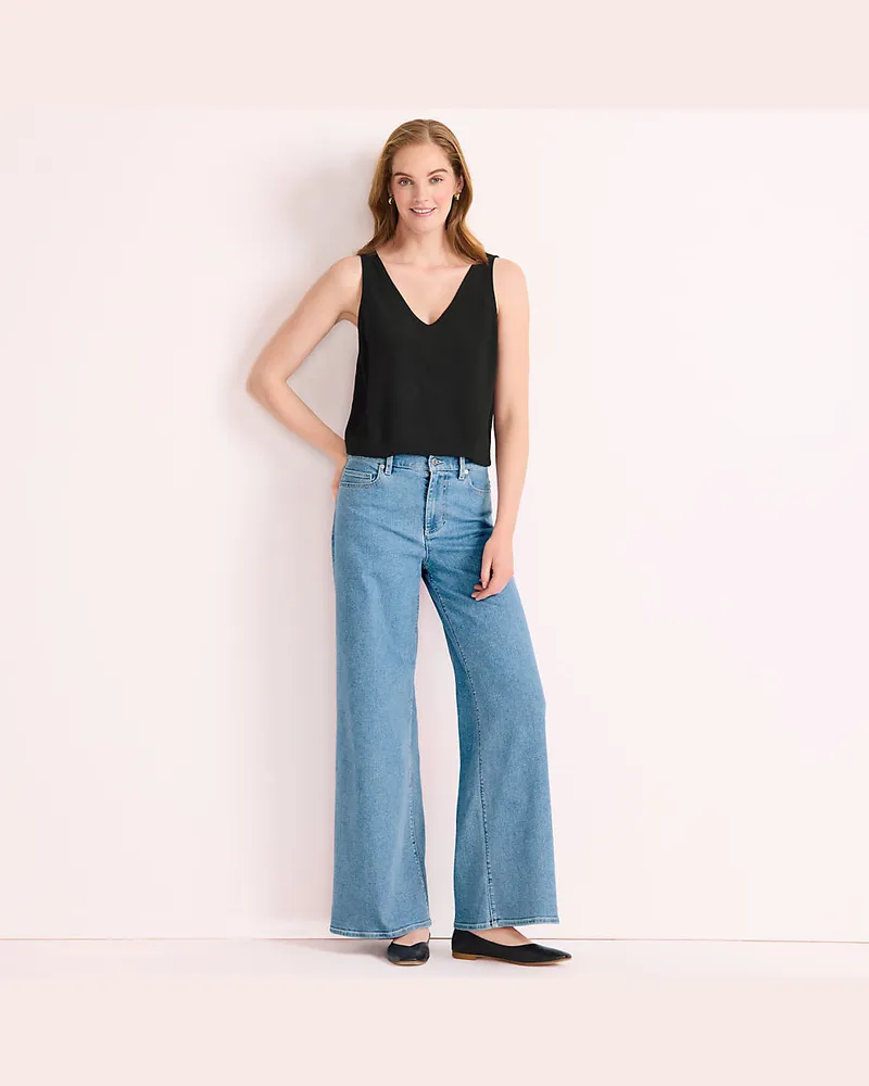 Lands' End Recover Jeans High Waist mit extraweitem Bein, Damen, Größe regular, Blau, Elasthan/Baumwoll-Mischung/Polyester-Mischung, by Blau