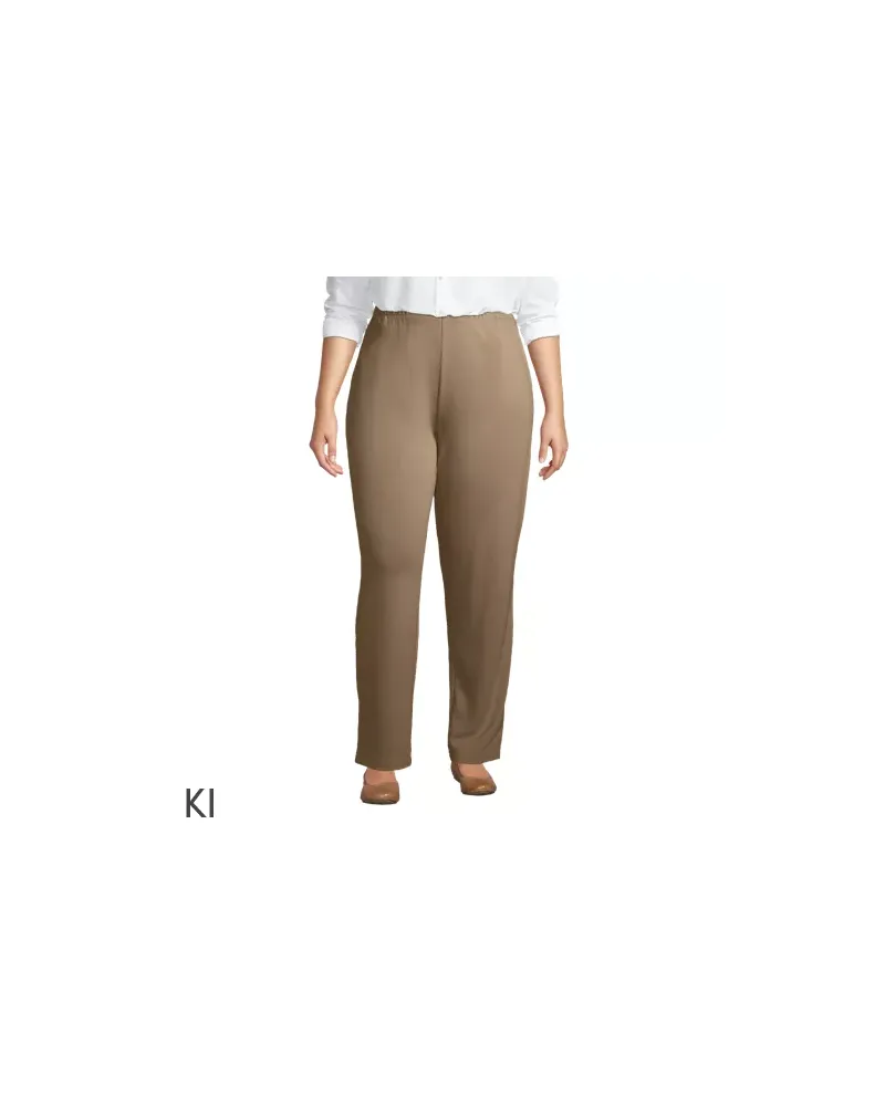 Lands' End Straight Fit Freizeithose SPORT KNIT, Damen, Größe plus, Beige, Baumwolle, by Beige