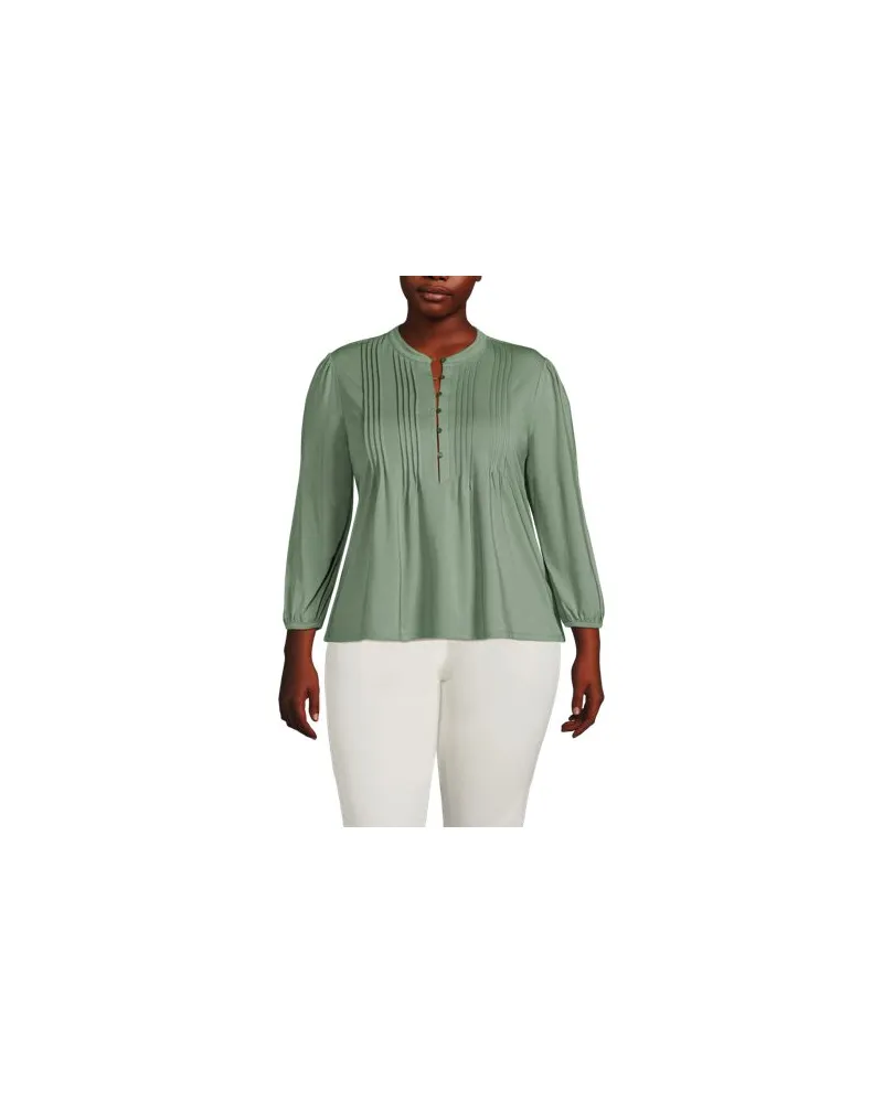 Lands' End Baumwolle/Modal-Biesenshirt mit 3/4-Ärmeln, Damen, Größe plus, Grün, Elasthan/Baumwoll-Mischung/Synthetic-blend, by Grün
