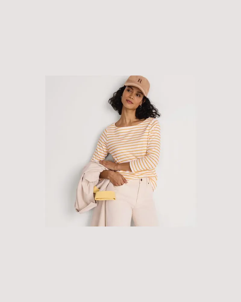 Lands' End Gestreiftes Baumwollshirt mit 3/4-Ärmeln, Damen, Größe:44-46 regular, Weiß, Baumwolle, by Weiß