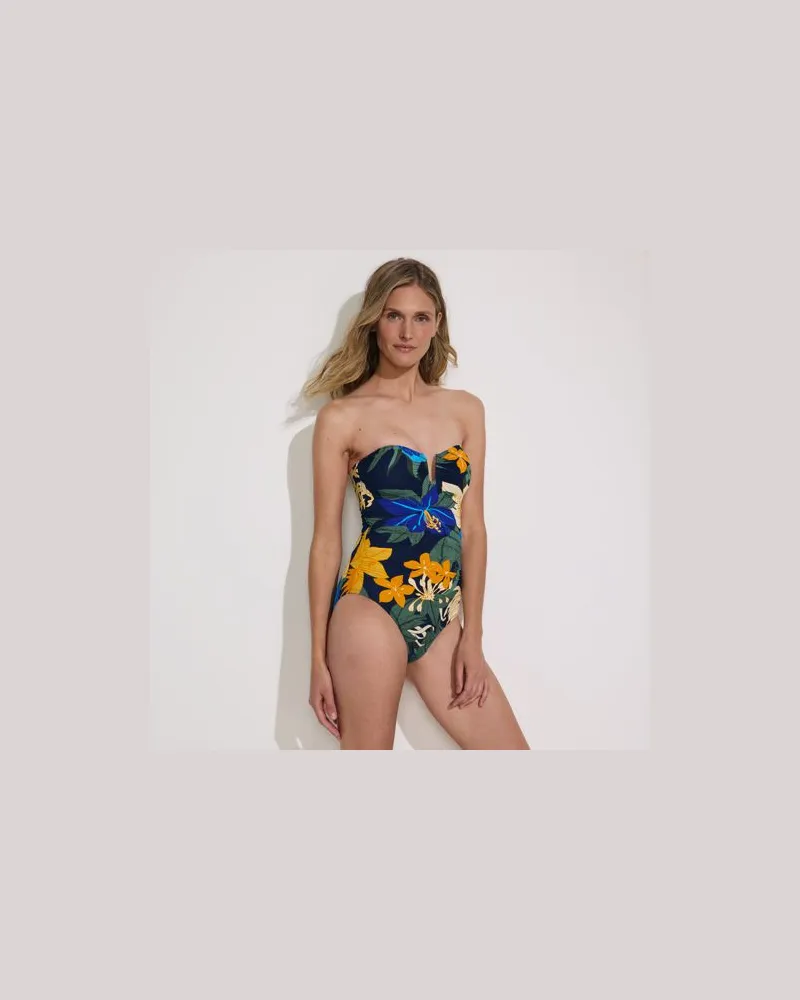 Lands' End Bandeau-Badeanzug Slender, Damen, Größe regular, Blau, Elasthan/Nylon-Mischung, by Blau