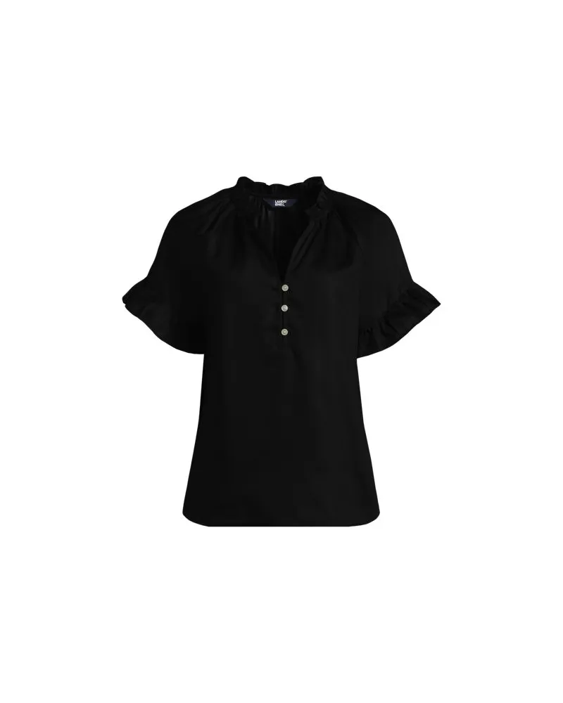 Lands' End Bluse aus TENCEL mit Rüschenkragen, Damen, Größe:44-46 regular, Schwarz, Kunstseide/Lyocell (Viskose), by Schwarz