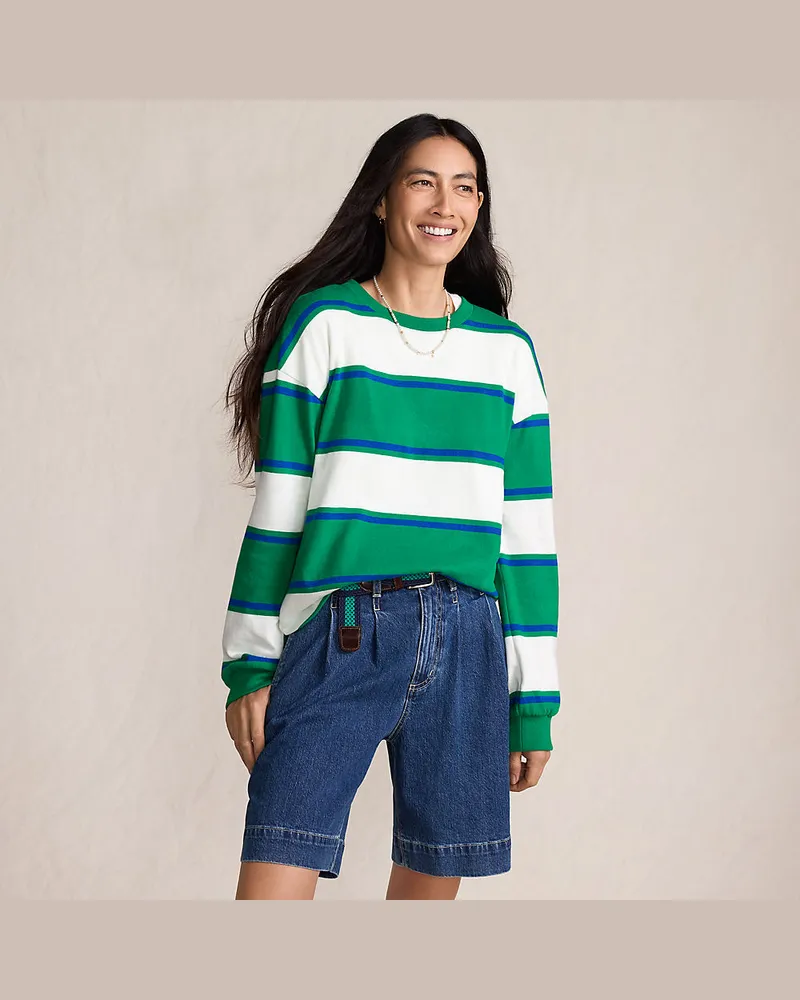 Lands' End Jersey-Shirt mit langen Ärmeln, Damen, Größe regular, Grün, Baumwolle, by Grün