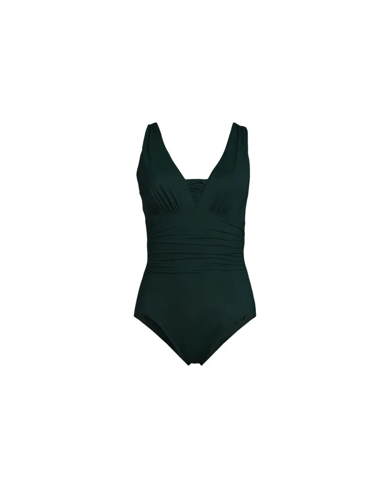 Lands' End Shape-Badeanzug mit V-Ausschnitt SLENDER, Damen, Größe regular, Grün, Elasthan/Nylon-Mischung, by Grün