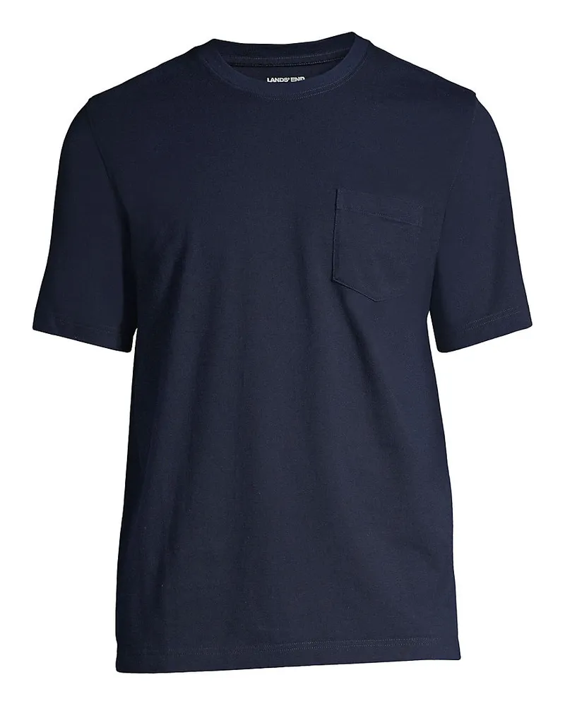 Lands' End Super-T Kurzarm-Shirt mit Brusttasche, Classic Fit, Herren, Größe regular, Blau, Baumwolle, by Blau