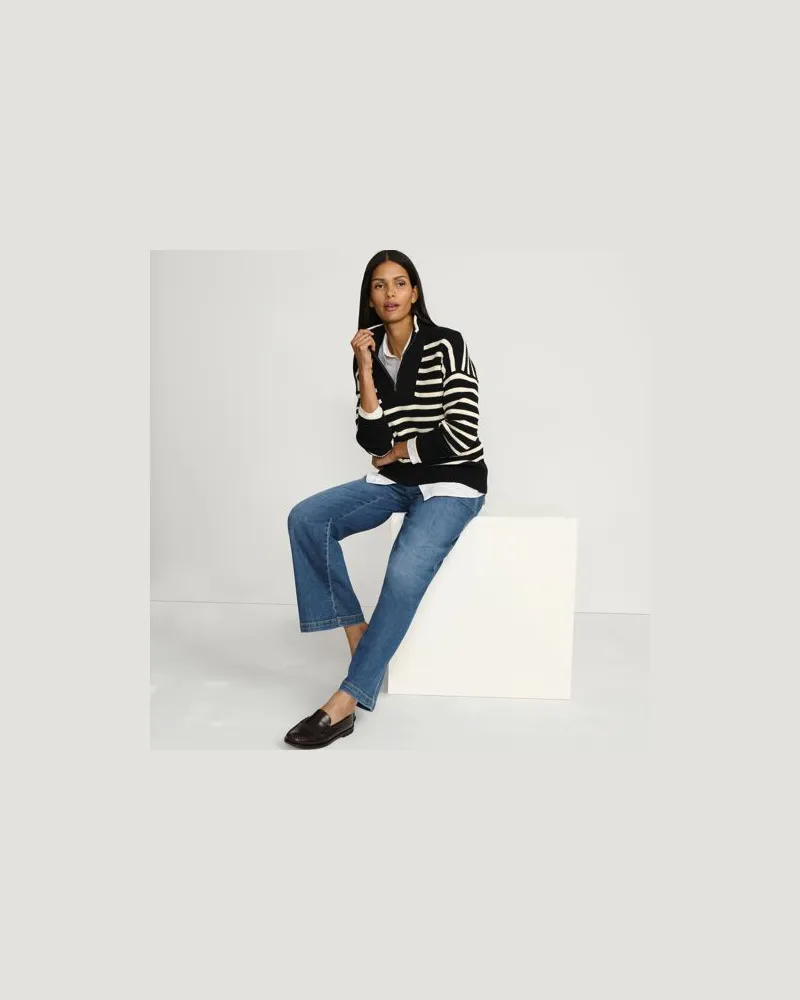 Lands' End Pullover DRIFTER mit Reißverschluss, Damen, Größe:40-42 regular, Schwarz, Baumwolle, by Schwarz
