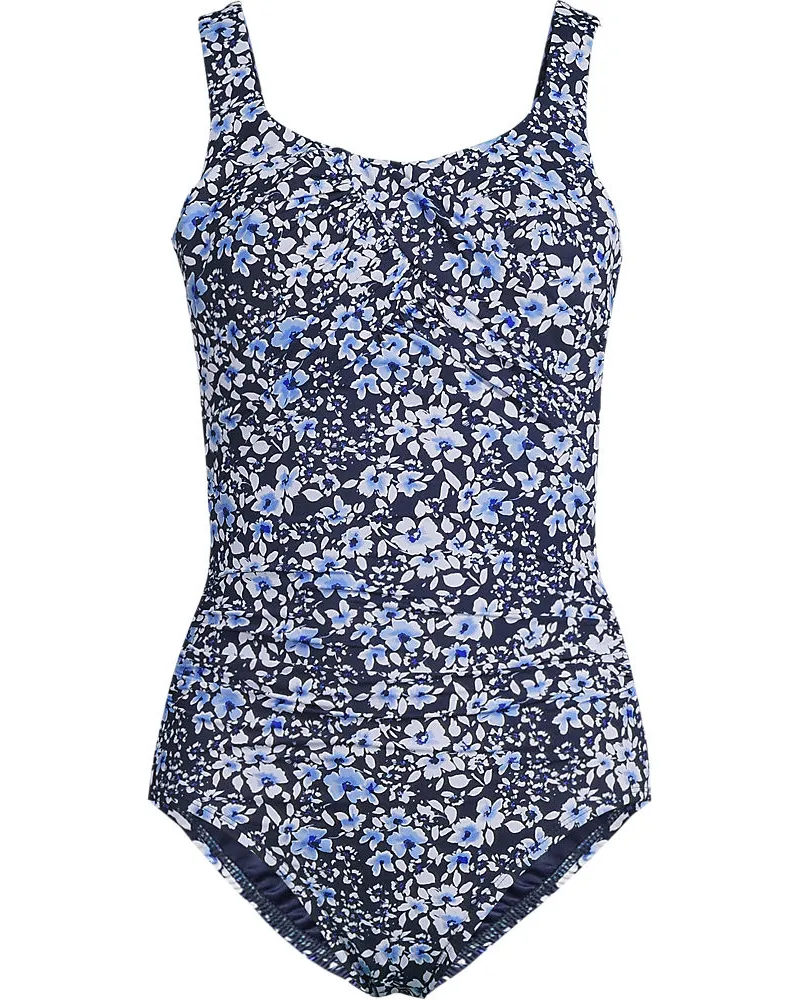 Lands' End Shape-Badeanzug mit Bügel SLENDER in D-Cup, Damen, Größe regular, Blau, Nylon-Mischung, by Blau