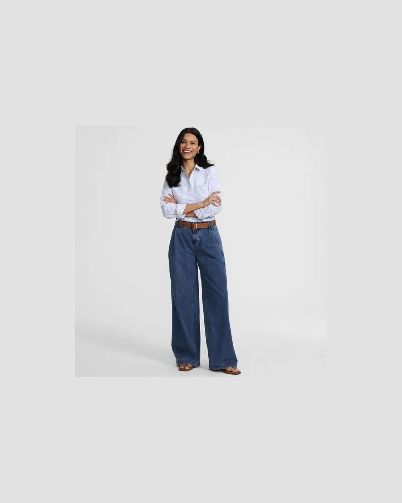 Lands' End Leichte Bundfalten-Jeans mit weitem Bein, Damen, Größe petite, Blau, Baumwolle, by Blau