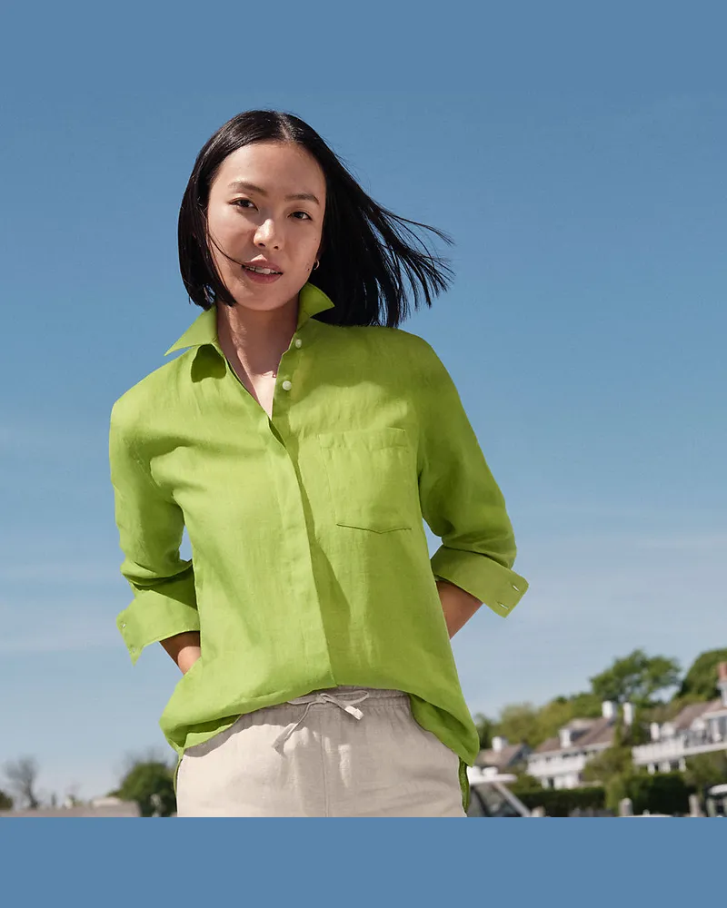 Lands' End Premium Reinleinen-Bluse, Damen, Größe regular, Grün, Leinen, by Grün