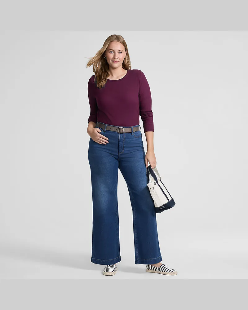 Lands' End Langarmshirt aus mikrofeinem Baumwollripp, Damen, Größe plus, Lila, Baumwolle/Elasthan, by Lila