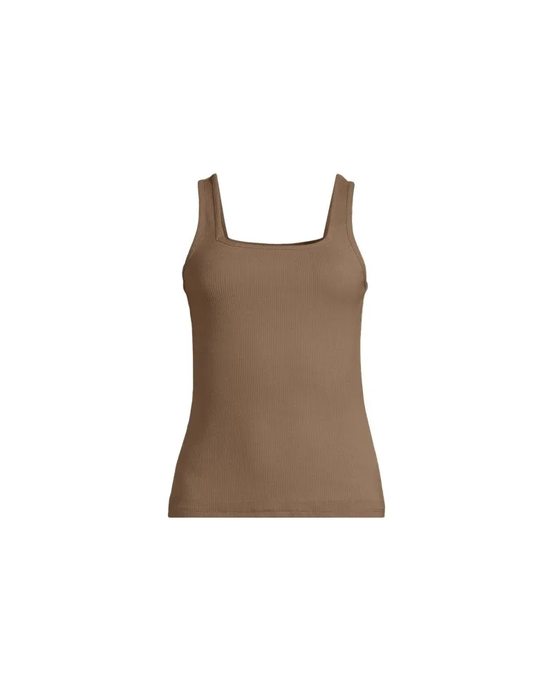 Lands' End Ripp-Top mit eckigem Ausschnitt, Damen, Größe:40-42 regular, Braun, Elasthan/Baumwoll-Mischung, by Braun