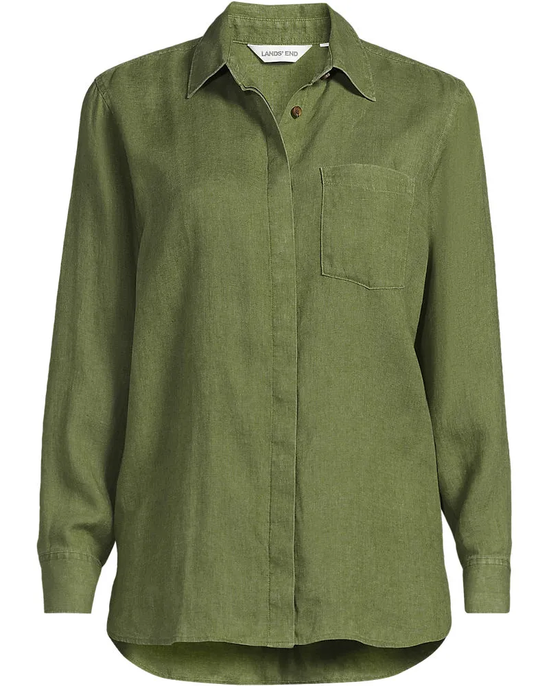 Lands' End Premium Reinleinen-Bluse, Damen, Größe petite, Grün, Leinen, by Grün