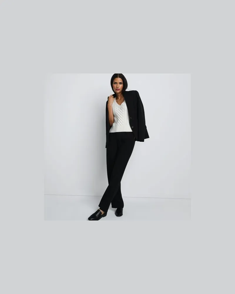 Lands' End Bundfalten-Hose aus Crêpe mit weitem Bein, Damen, Größe regular, Schwarz, Polyester-Mischung, by Schwarz