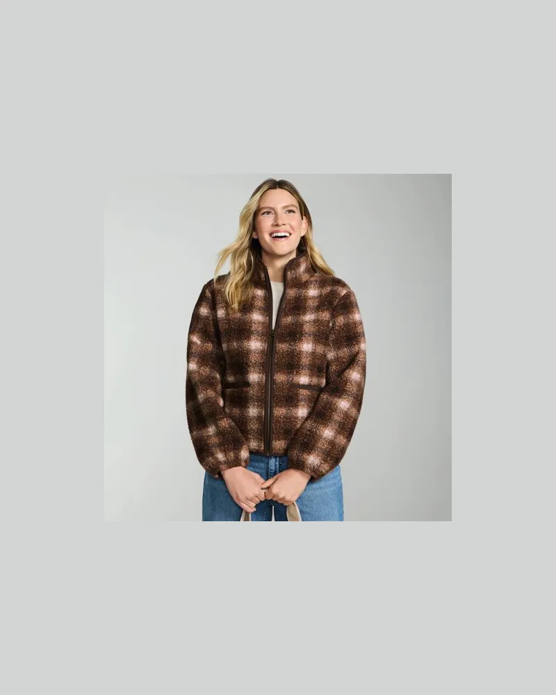 Lands' End Bouclé-Fleecejacke Gemustert, Damen, Größe regular, Braun, Polyester, by Braun