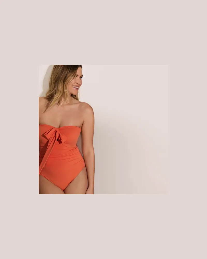 Lands' End Wandelbarer Bandeau-Badeanzug Slender, hoher Beinausschnitt, Damen, Größe regular, Orange, Elasthan/Nylon-Mischung, by Orange