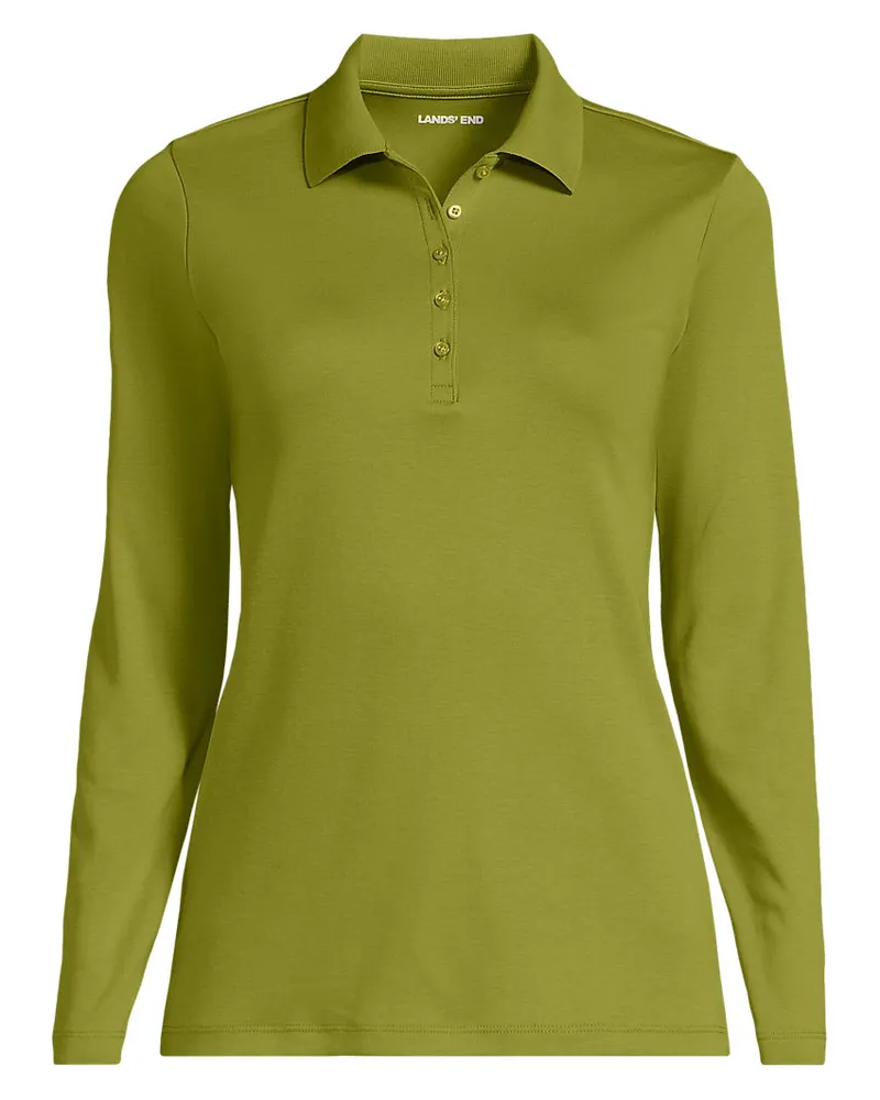 Lands' End Supima-Poloshirt mit langen Ärmeln, Damen, Größe plus, Grün, Baumwolle, by Grün