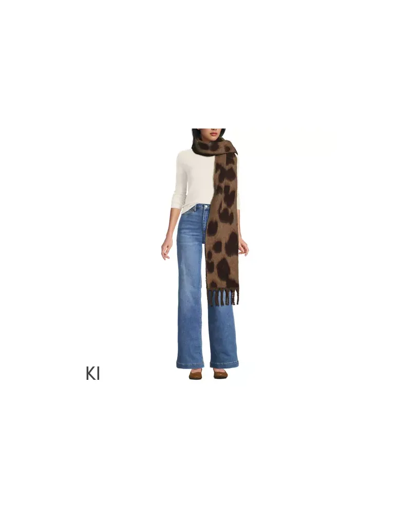Lands' End Schal mit Leoprint, Damen, Größe:null regular, Braun, Polyester, by Braun