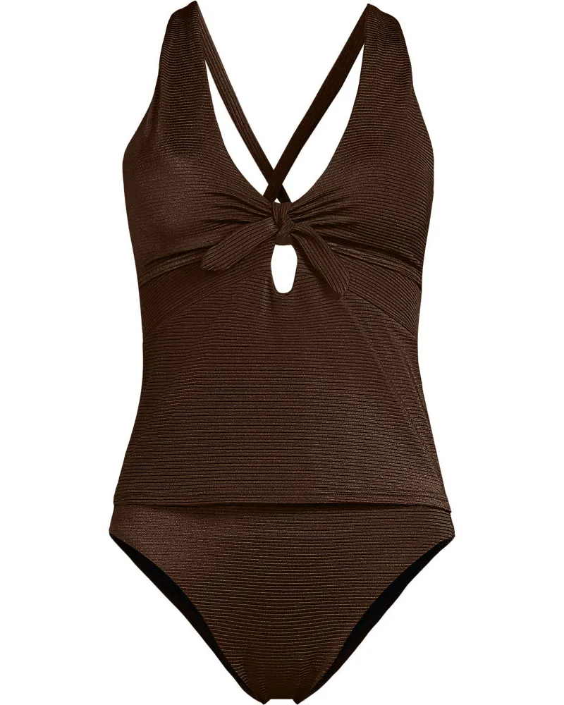 Lands' End Glänzendes Tankini-Set mit Knotendesign, Damen, Größe plus, Braun, Elasthan/Nylon-Mischung, by Braun