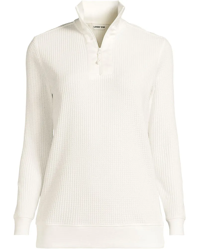 Lands' End Waffelstrick-Pullover mit ReiÃŸverschluss, Damen, GrÃ¶ÃŸe regular, WeiÃŸ, Baumwoll-Mischung/Polyester-Mischung, by Weiãÿ