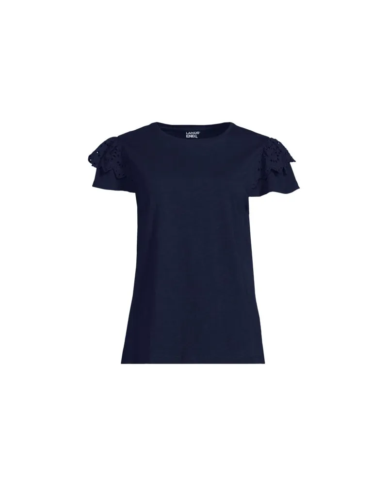 Lands' End Baumwoll-Shirt mit verzierten Ärmeln, Damen, Größe plus, Blau, Baumwolle, by Blau