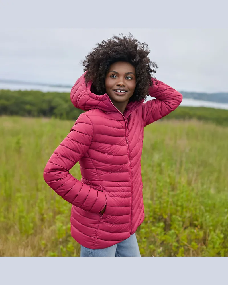 Lands' End Daunenjacke WANDERWEIGHT Verstaubar Ultraleicht mit Kapuze, Damen, Größe regular, Pink, Nylon/Daunen, by Pink