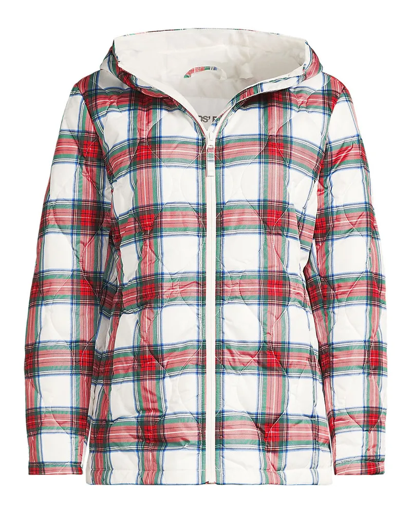 Lands' End Gemusterte Featherfree™ Steppjacke mit Kapuze, Damen, Größe plus, Weiß, Polyester, by Weiß