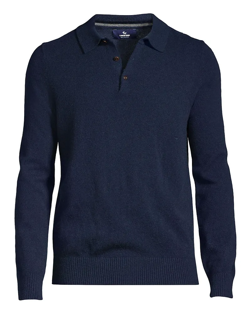 Lands' End Kaschmirpullover mit Polokragen, Herren, Größe regular, Blau, Kaschmir, by Blau