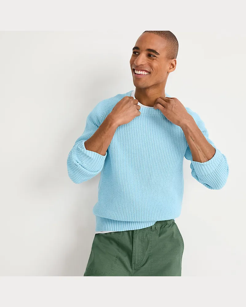 Lands' End Drifter Strukturstrick-Pullover, Herren, Größe regular, Blau, Baumwolle, by Blau