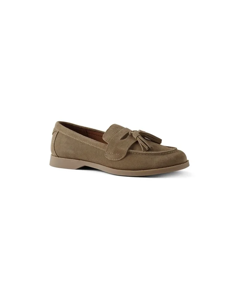 Lands' End Veloursleder-Loafer mit Tasseln, Damen, Größe regular, Beige, Rauleder, by Beige